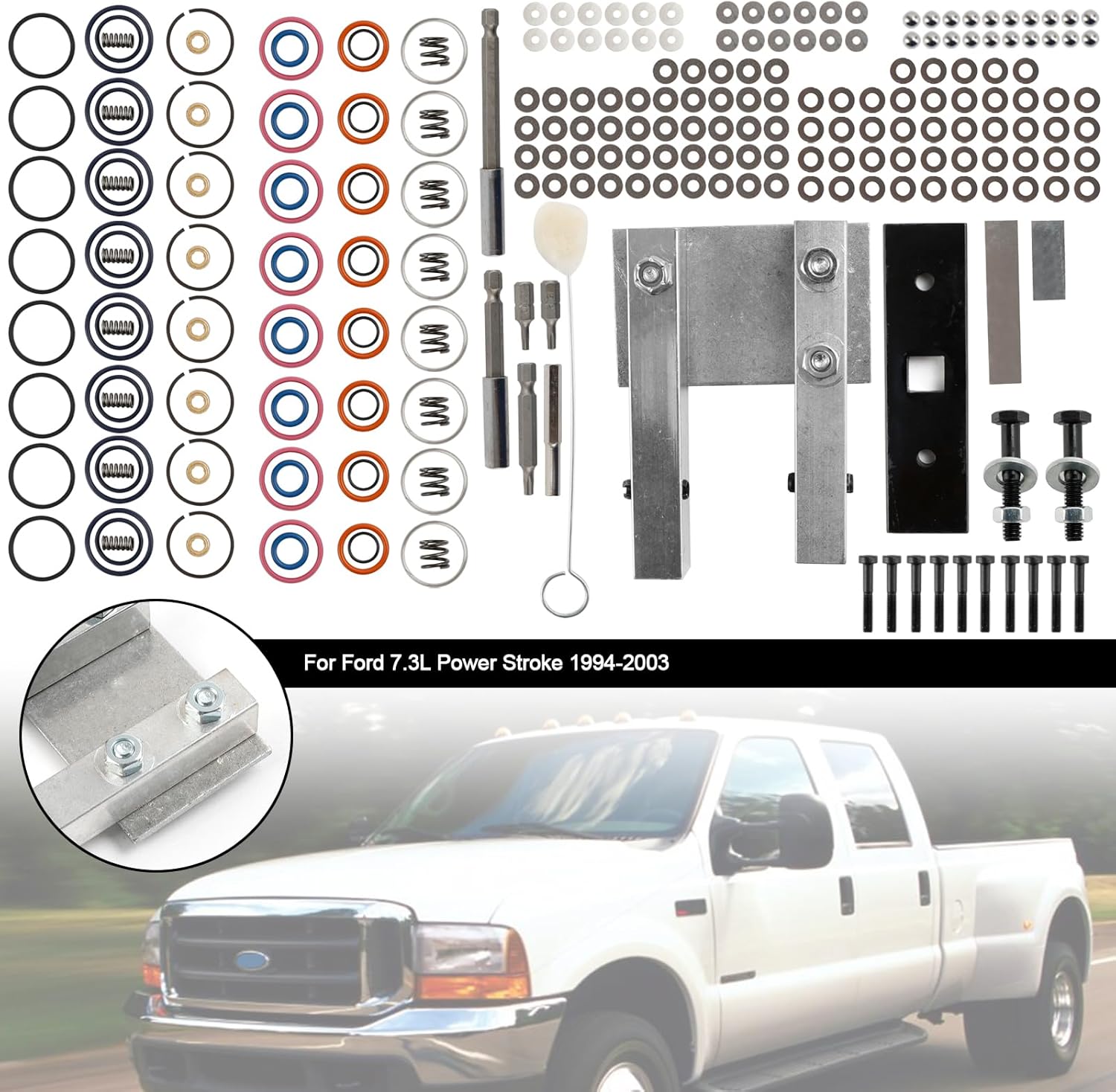 Areyourshop Fuel Injector Rebuild Kit for Ford 7.3L Power Stroke 1994-2003 with Vice Clamp And Tools Spring DT466E, I530, 1833564C92, DP0008 DP0007