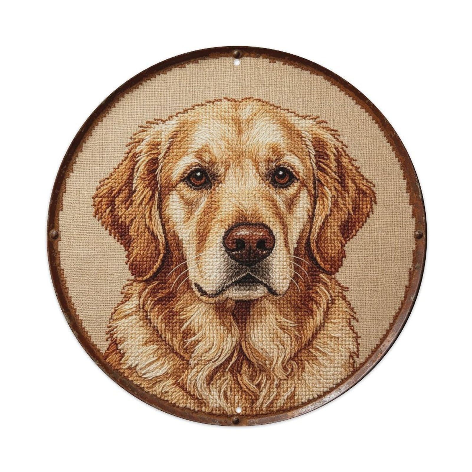 Golden Retriever Dog Embroidery Metal Tin Sign Plaque
