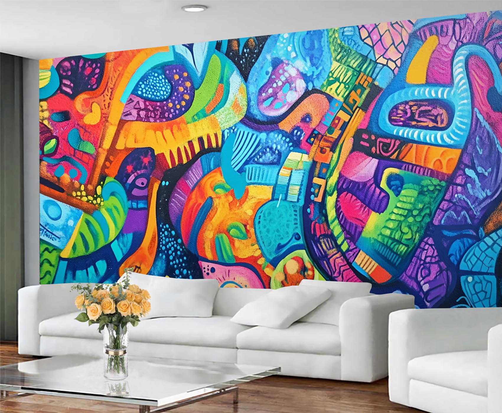 GIVLWF Graffiti Wallpaper, Abstract Graffiti Peel and Stick Wallpaper for Living Room, Street Art Wall Murals for Bedroom, Abstract Painting Large Mural & Boys Room Decor, Wall Paper 100x100 cm