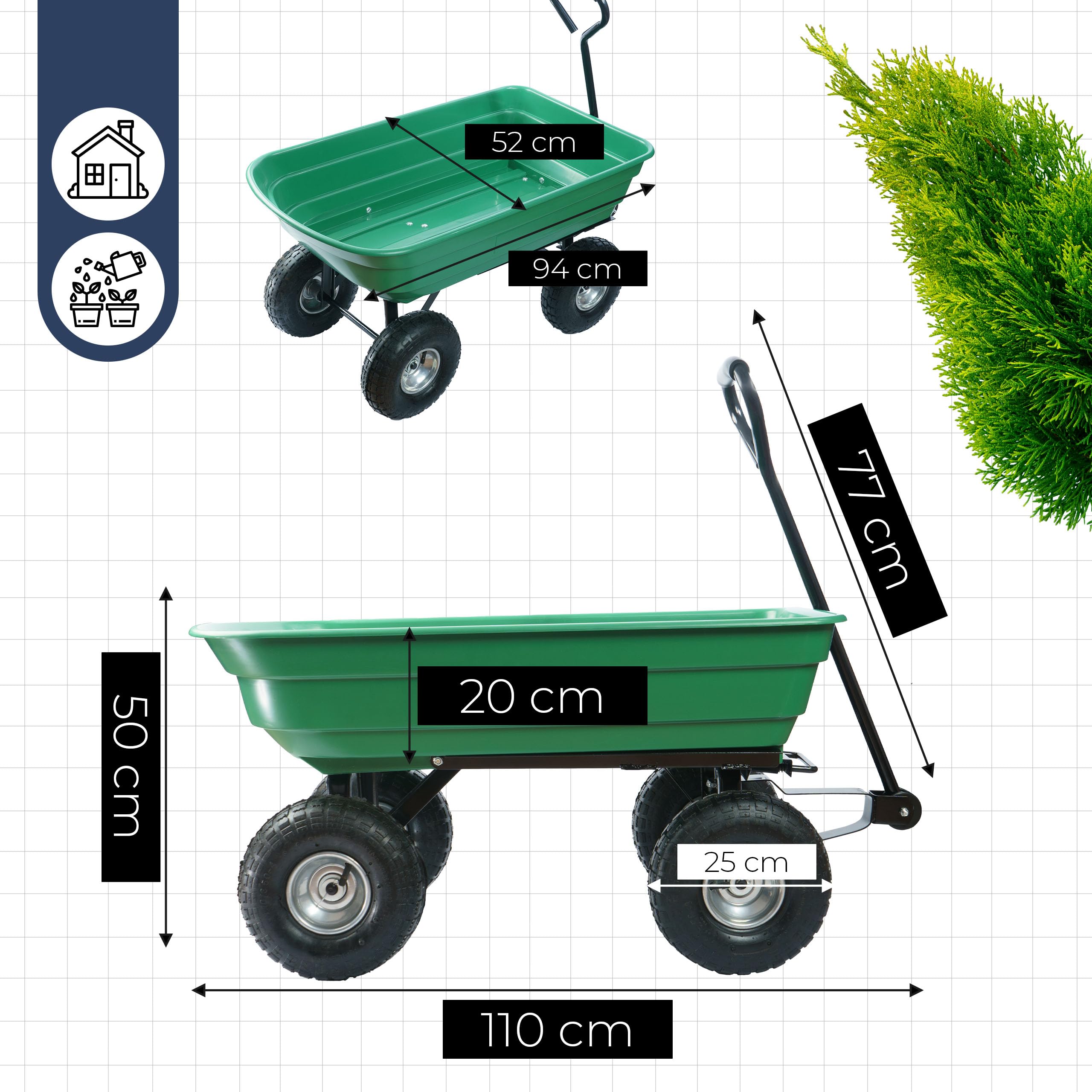 Wózek transportowy ogrodowy do Ogrodu z Plandeką Taczka Przyczepka ogrodowa Udźwig 450 kg Porządki Ogrodowe