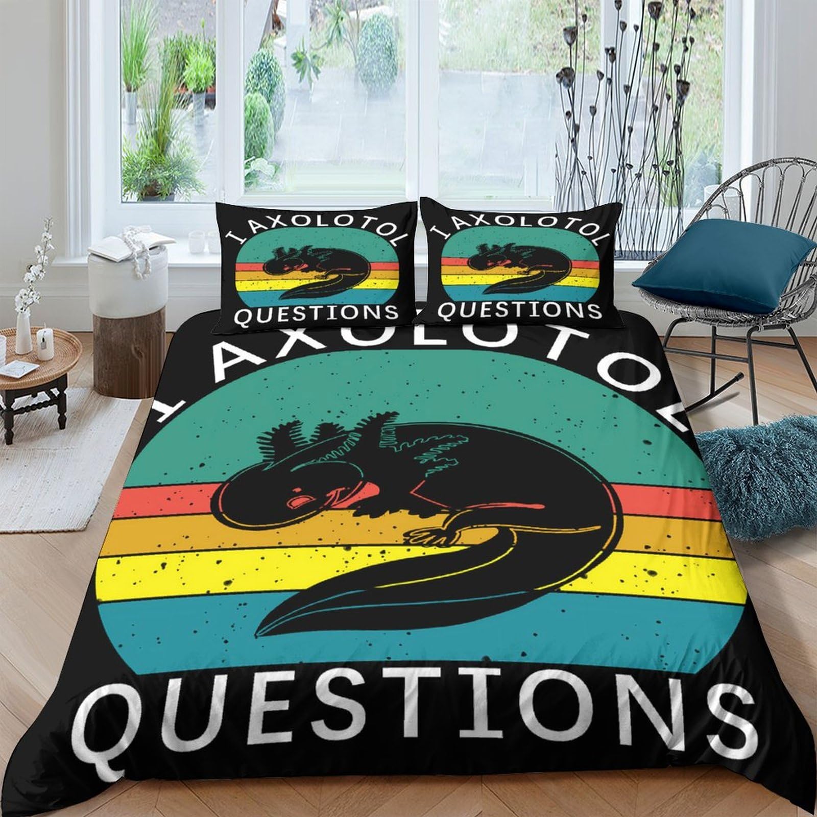 Ctjqhvkz Style-1 3D Printed Retro Axolotl Fitted Sheet Microfiber Rainbow Stripe Bed Cover Anti-Slip Machine Washable For Bedroom Dorm Decor Single（135X200cm）