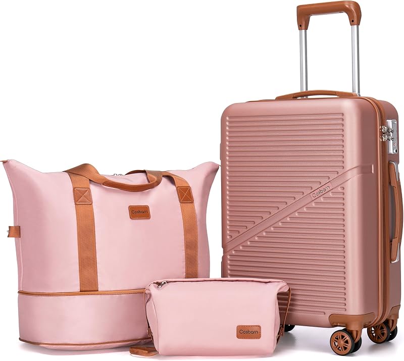 Cosbarn Carry On Luggage,3 Piece Carry On Suitcase,22x14x9 Airline Approved | Lightweight ABS Hardside Luggage, TSA-Approved Lock,Suitcases with Wheels,20Inch,Matching Duffle Bag,For Men&Women