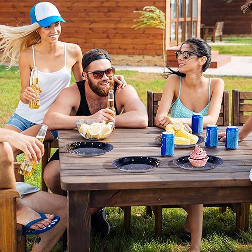 Miniatura 6 de Aneco 60 platos de papel desechables de 7 pulgadas, platos de papel azul marino azul y dorado, platos de postre redondos para bodas, despedidas de