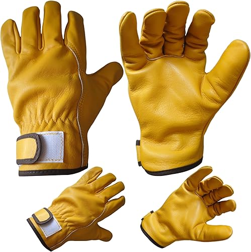 Miniatura 6 de KetterlePPE 2 pares de guantes de trabajo de cuero de vaca para hombres, guantes a prueba de espinas para jardinería, corte de madera, guantes de