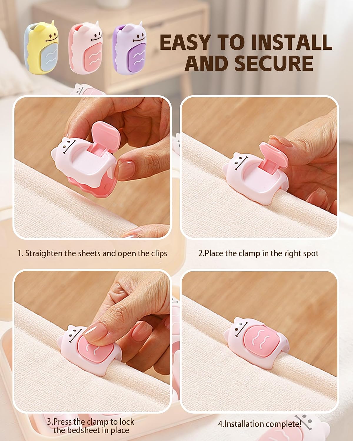 8Pcs Cute Cat Pattern Bed Sheet Fasteners,Secure Bedding Prevent Sliding image 4