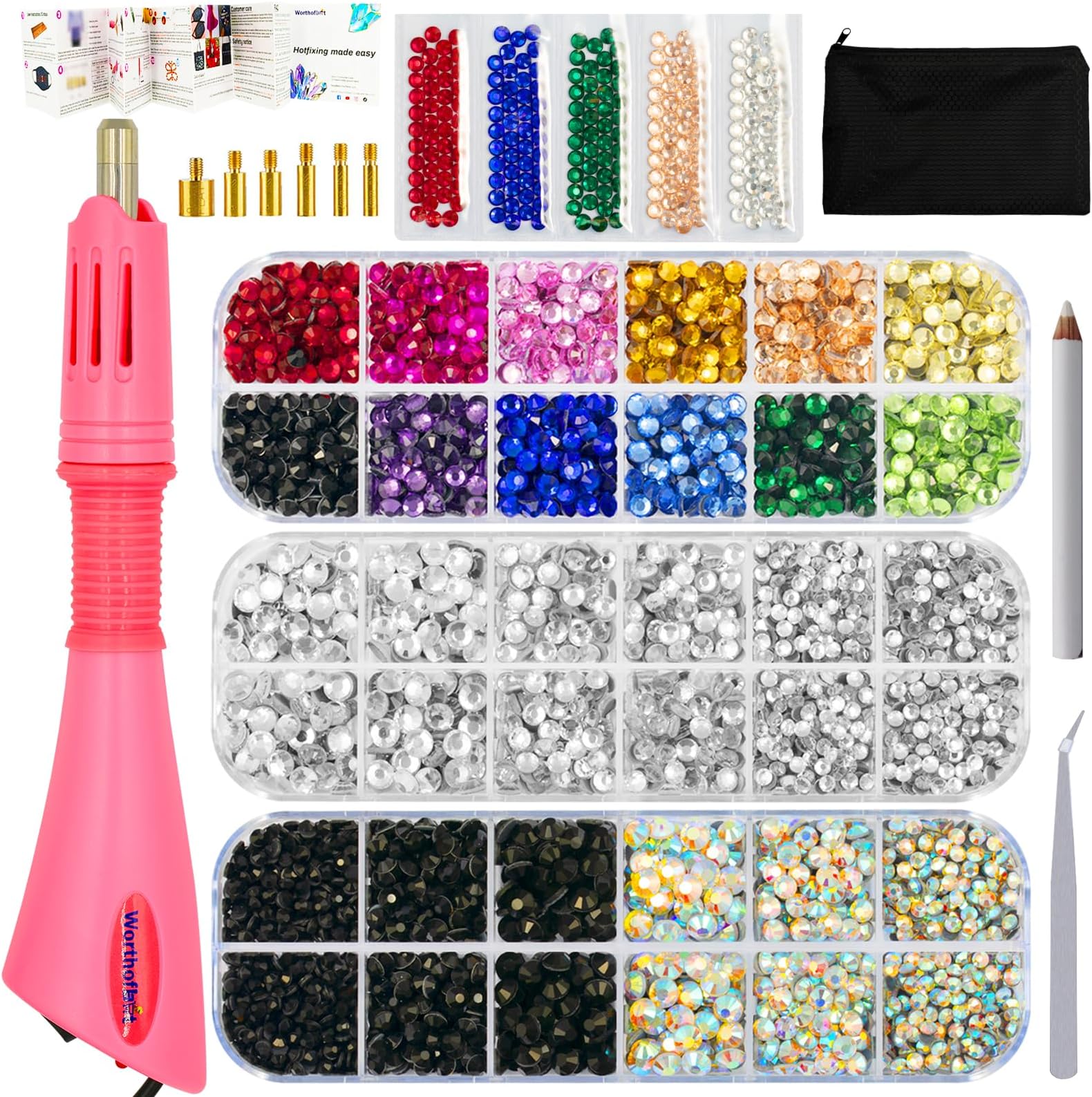 Hotfix Applicator Bedazzler Kit with Rhinestones 5200 Pcs, Hot Fix Bedazzling Kit Crystals Rhinestone Applicator Tool for Clothing, Clothes, Fabric, Shirt, Heat Pen Bedazzle Gems Setter Wand with Tips