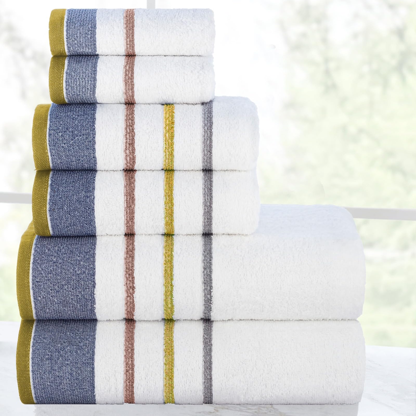 CASA COPENHAGEN White Bay 6Pcs 100% Egyptian Cotton Large Designer Towels Gift Set- Grey - Charcoal, 600GSM, 2Bath 2Hand 2Washcloths, Bath Towels for Bathroom Set For Women & Men
