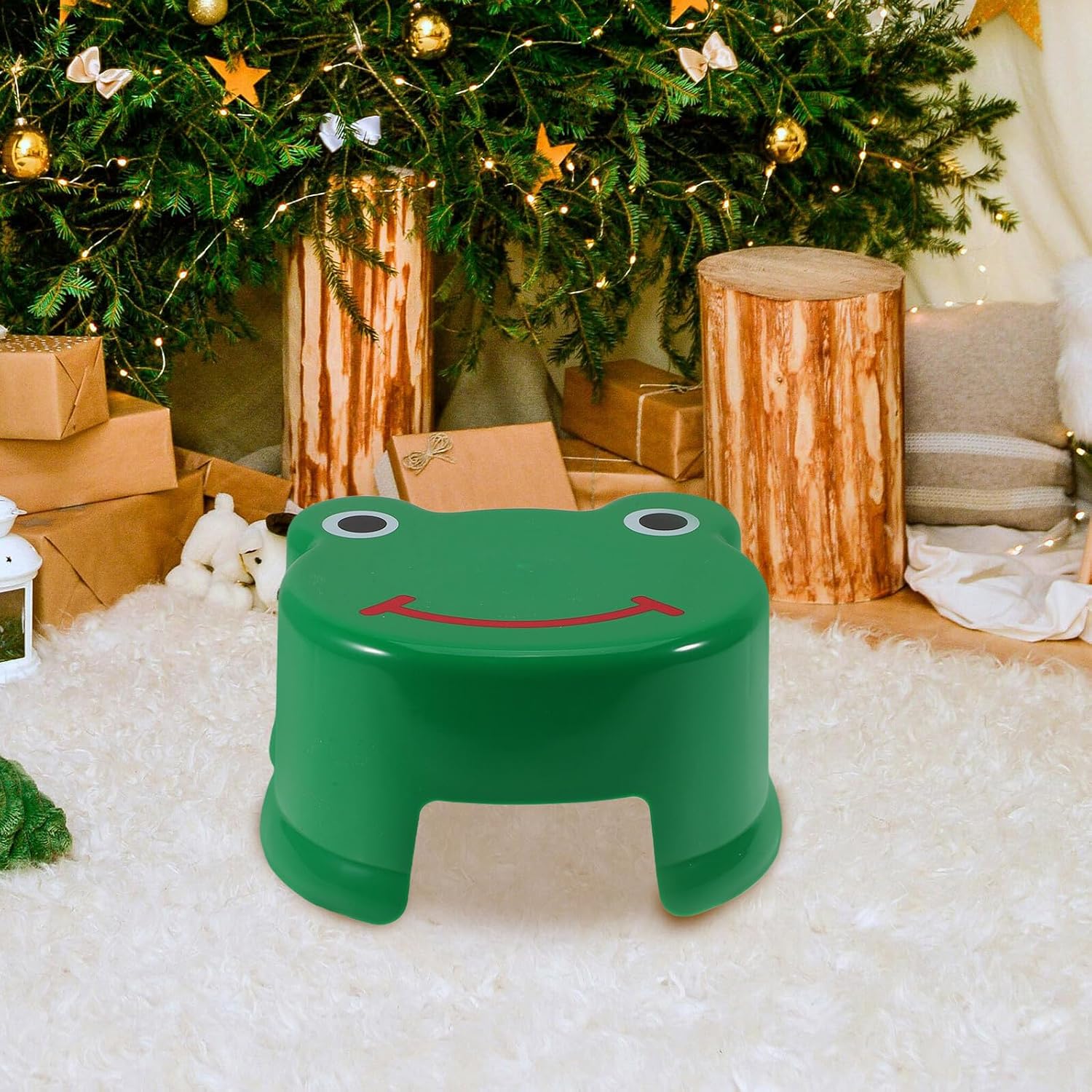 Cartoon Frog Step Stool for Kids - Non-Slip Portable Plastic Animal Small Bench, Thickened Low Footstool for Toddlers, Versatile Stepping Chair for Bathroom Kitchen Home and Kindergarten, Dark Green