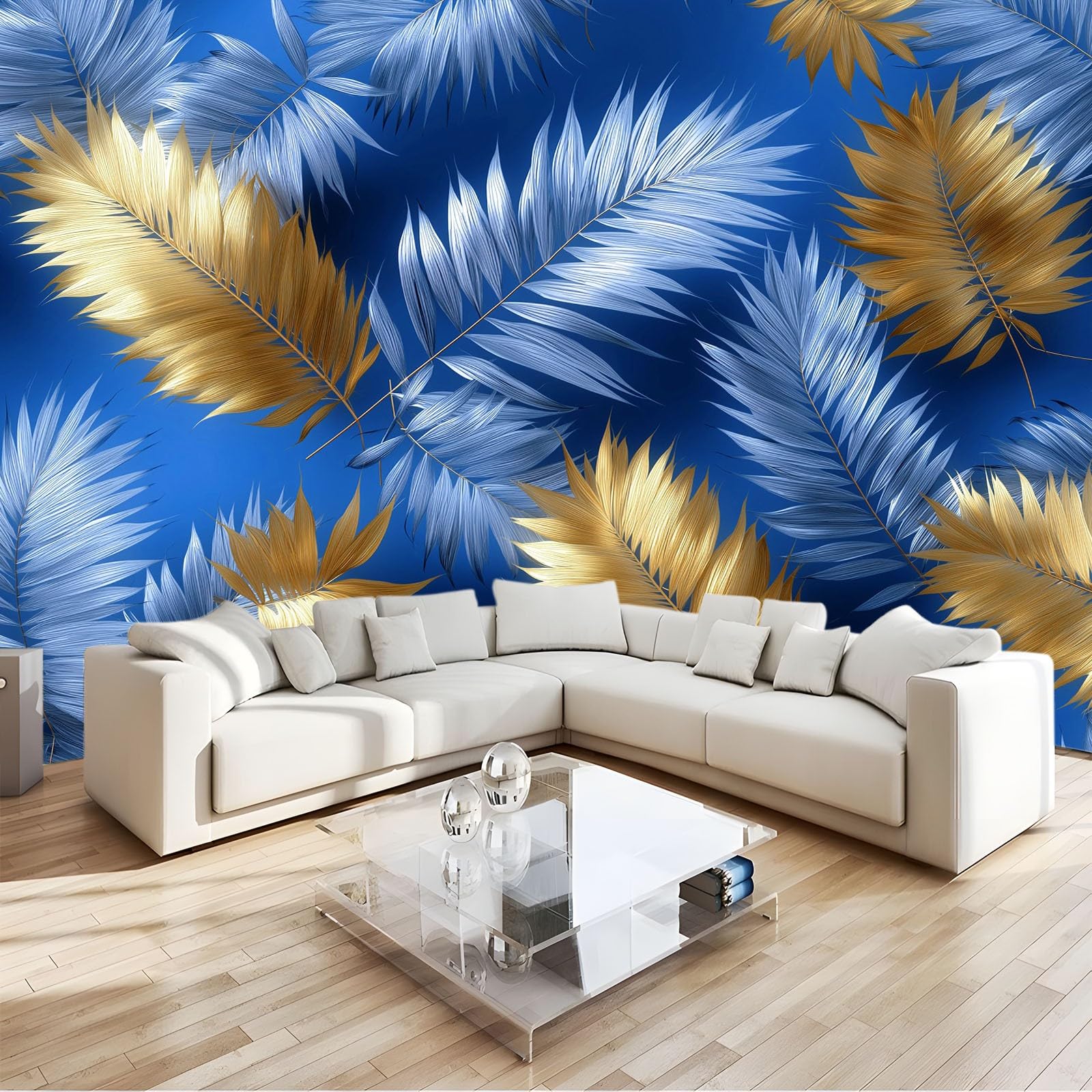 Générique Tropikalne Panoramiczne Rośliny Liście Drzewo Palmowe Granatowa Dżungla 250 x 175 cm - Nowoczesny gobelin ścienny z włókniny do salonu, sypialni lub pokoju dziecięcego