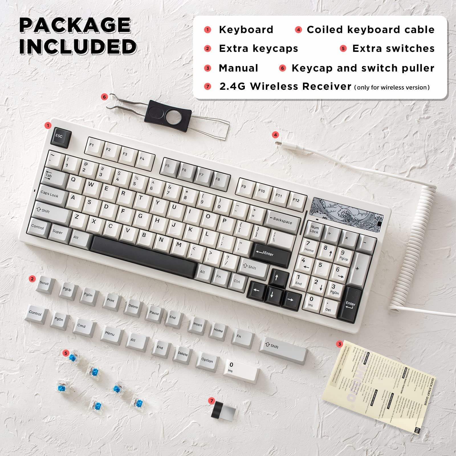 YUNZII Keynovo IF98 Pro 赤軸 ゲーミングキーボード Amazon.com: YUNZII Keynovo IF98 Pro Tri-Mode Wireless Bluetooth