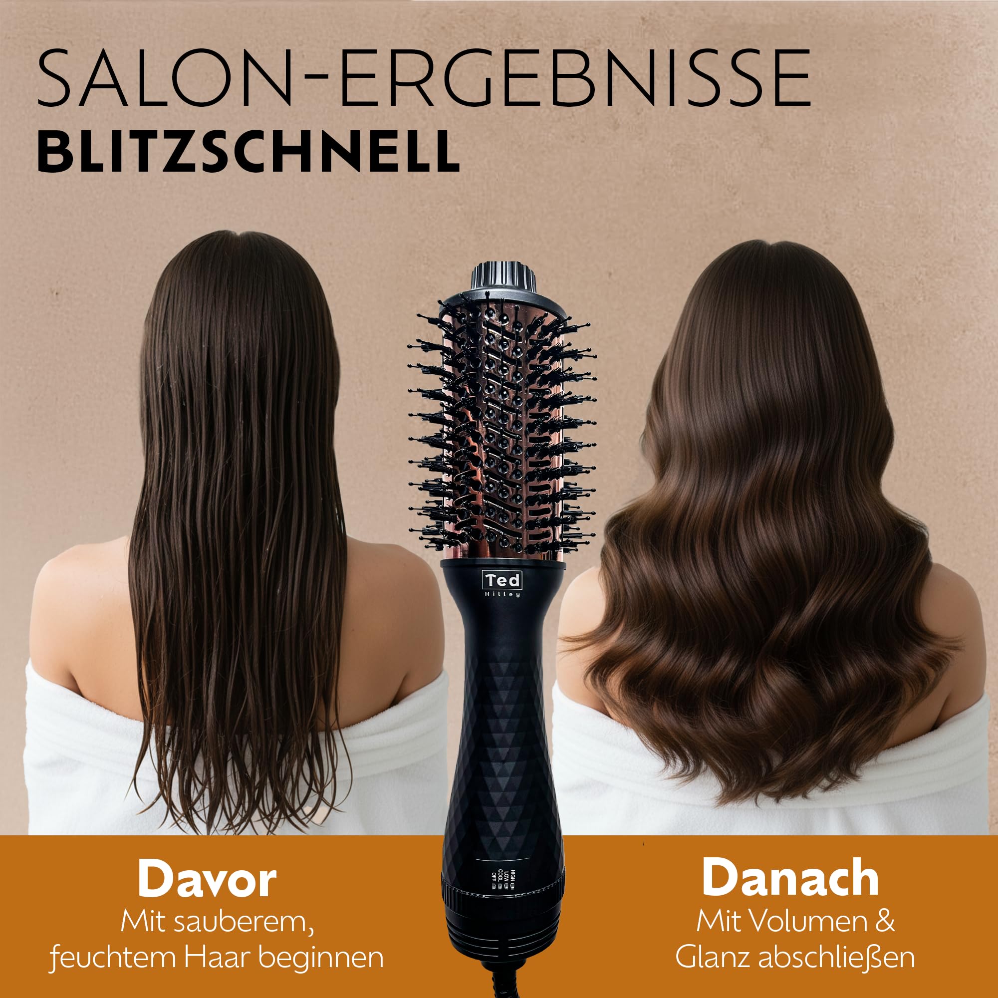 DuoStyle® Titan Föhnbürste & Warmluftbürste mit Ionen – 2-in-1 Haartrockner Bürste für Volumen, Glätten & Locken – Hot Air Brush - Mittellanges & langes Haar – Für frizzfreies, glänzendes Haar