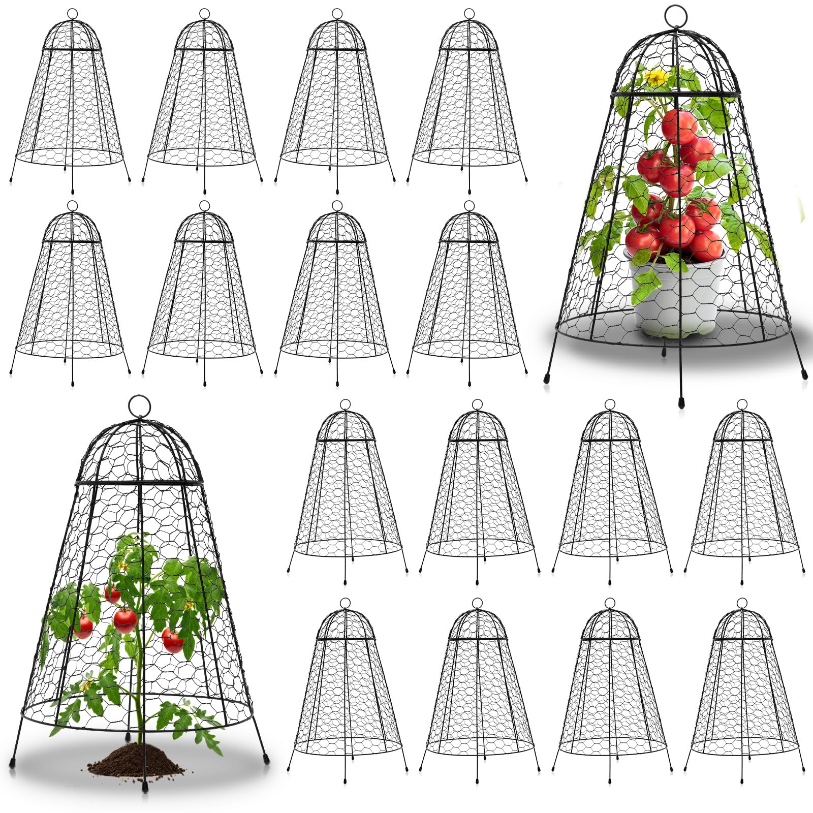 Blulu 18 Packs Metal Garden Cloches for Plants 18" H x 12" D Plant Protectors from Animals, Plant Cages for Outdoor Plants, Rustproof Plant Cages for Vegetable Flowers Chicken Wire Cloche for Plants