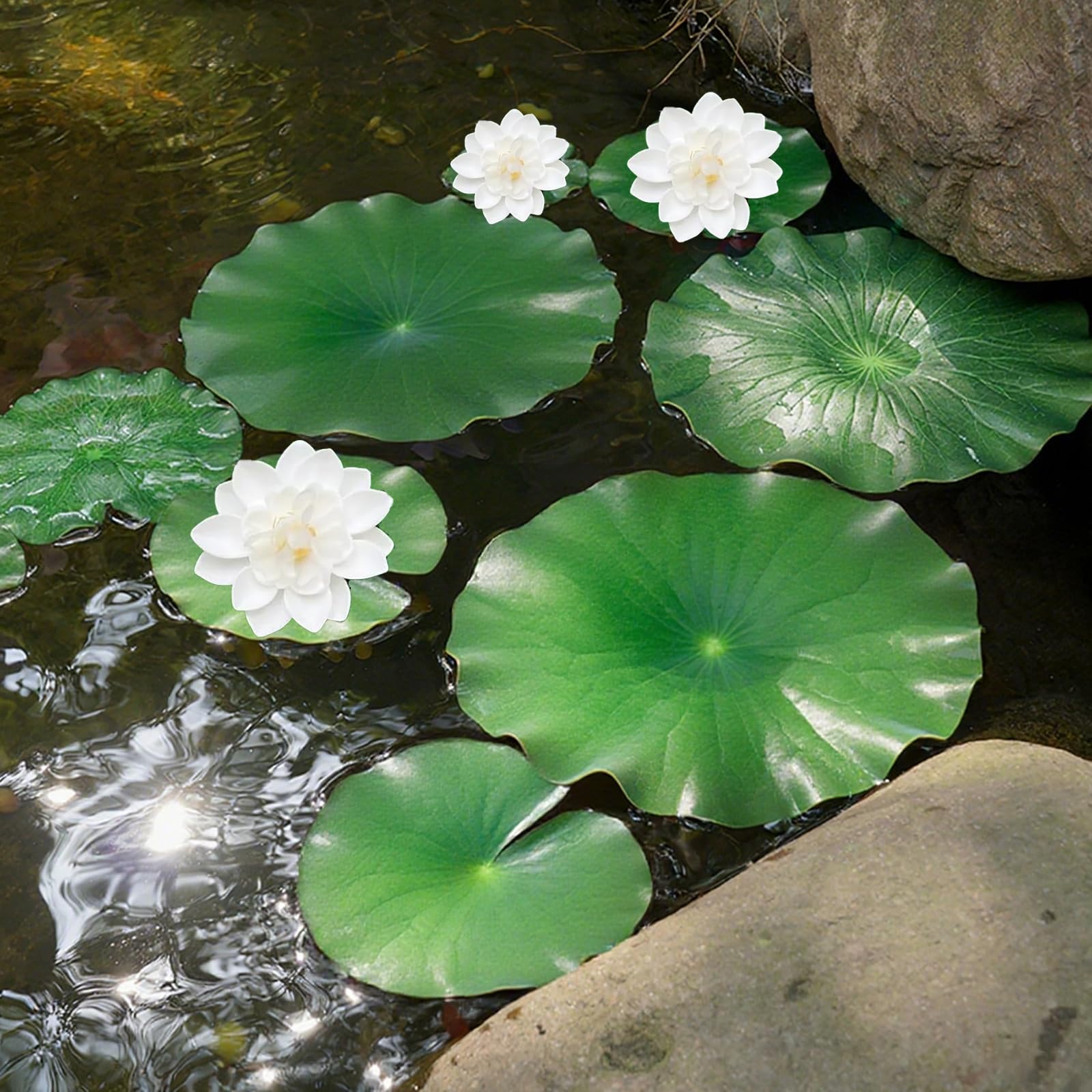 9 Piezas Flores Flotantes, Flores Artificiales Flotantes, Flor de Loto Artificial, Nenúfares Artificiales de Plástico Eva, para Patio Jardín Estanque Escenario