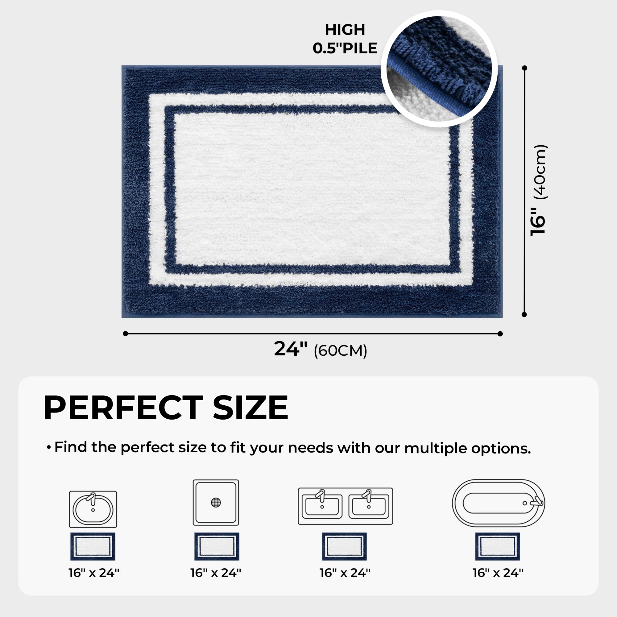 GRANNY SAYS Bath Mat 40 x 60 cm, Non Slip, Absorbent, Soft, Plush, Decorative, Navy Pattern, Checkered, Rectangular - Image 2