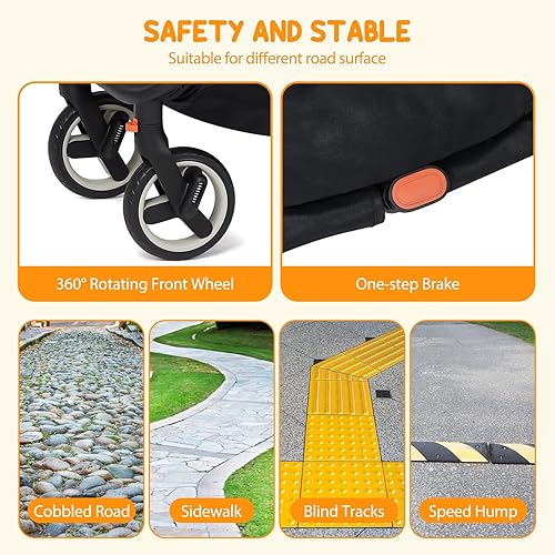 Miniatura 9 de GAOMON Cochecito ligero, compacto con una sola mano plegable para avión, asiento reclinable y toldo