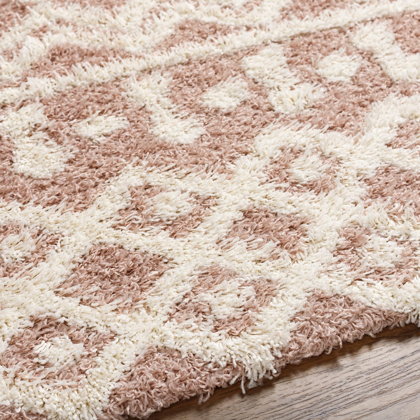 Livabliss Surya Tapis à Poils Longs Dubaï Moderne pour Salon et Chambre à Coucher - Tapis berbère épais et Facile d'entretien - Grand Tapis Rose poudré et Blanc - 130 x 170 cm