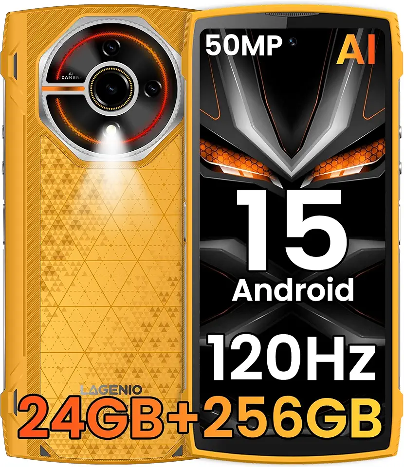 LAGENIO Panther2 Pro Teléfono Móvil Irrompible, Octa Core Android 15 Móvil Indestructible, Cámara 50MP+2MP, 24GB+256GB(TF 1TB) Móvil Resistente, 6.7" HD+ 120Hz, 5150mAh, NFC/GPS/OTG/4G Dual SIM - Duna