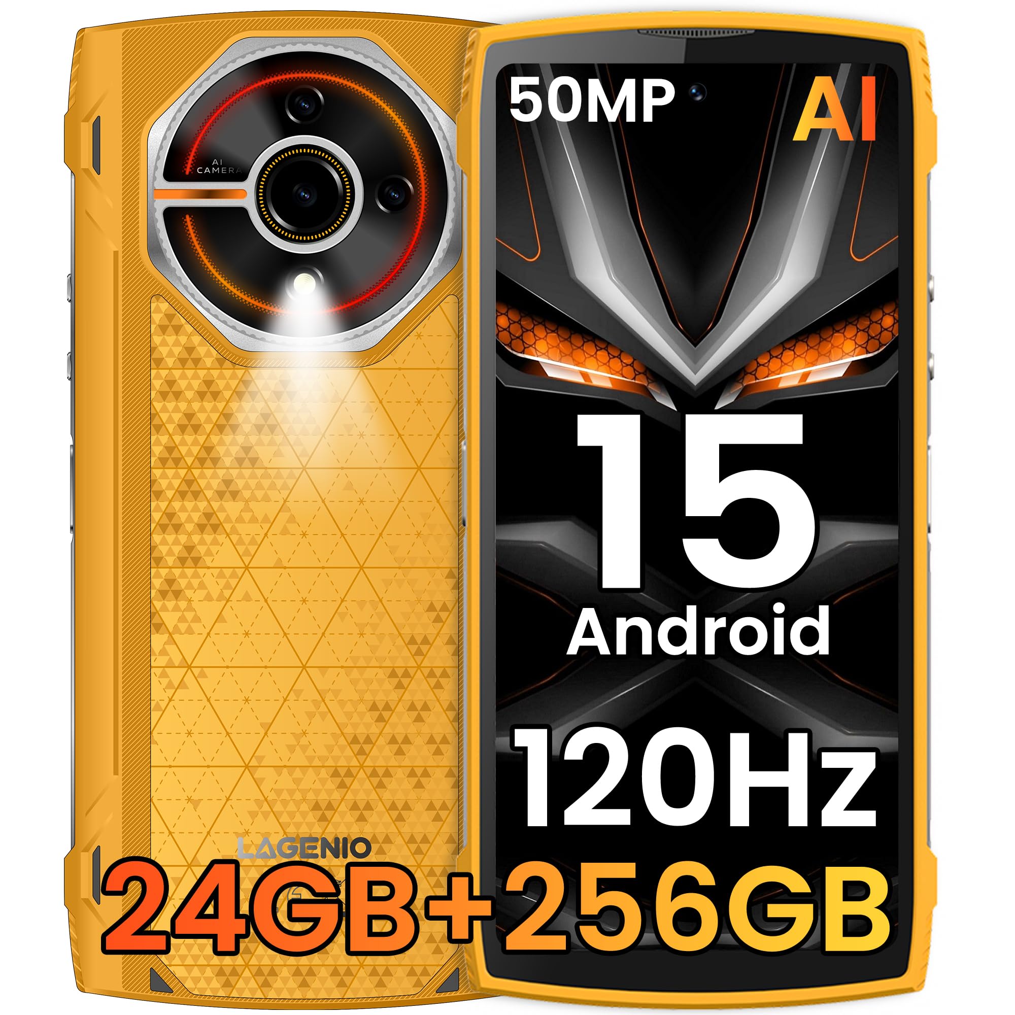 LAGENIO Panther 2 Pro Rugged Smartphone Android 15 Telefono Indistruttibile, 24GB+256GB/1TB, 6.7" HD+120Hz Rugged Phone, 50MP+8MP Octa-Core, 5150mAh Batteria, Impermeabile IP68 Dual SIM 4G /NFC/OTG
