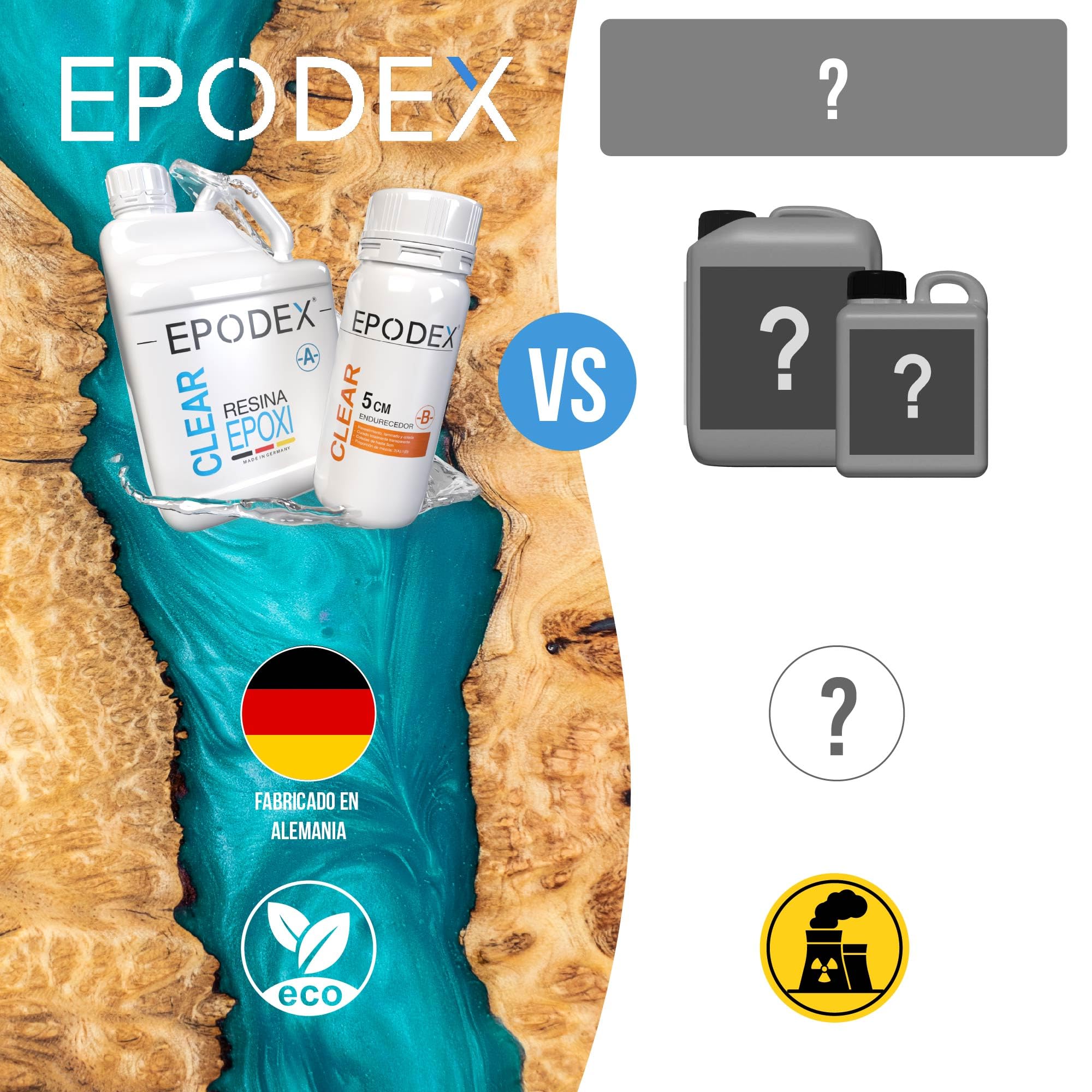 ECO+ EPODEX Resina Epoxi hasta 5cm, BLUE - Transparent, 6kg | Kit Resina Epoxi Transparente ideal para mesas río, lámparas, vertidos altos y más