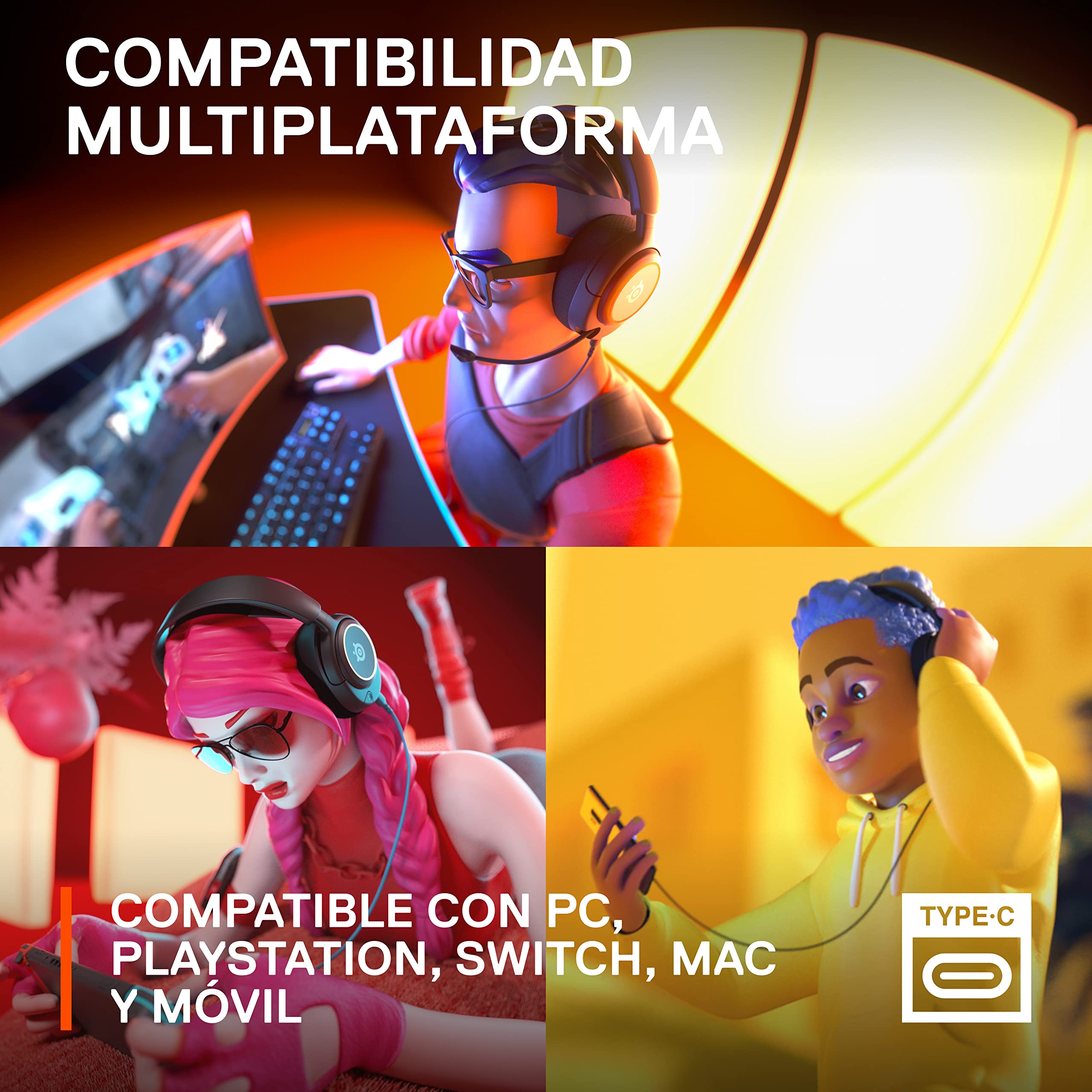 SteelSeries Arctis Nova 3 - Cascos Gaming Con Cable Multisistema - Controladores Hi-Fi - Audio espacial 360° - Luces RGB - Almohadillas de espuma con memoria - Ultraligeros - PC, PS5, PS4, Switch