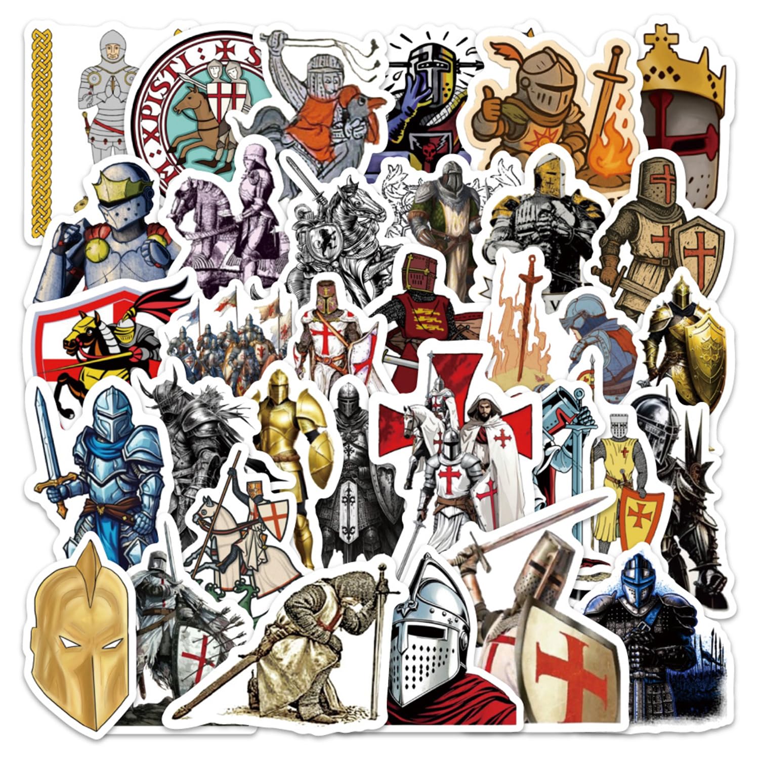 Doyomtoy Knight Medieval 100Pcs Medieval Paper Set, Knight Stickers, Waterproof Ethylene Suitable For Notebook, Water Cup, Luggage, Skateboard, Electric, Teenagers, Medieval Party Decoration, Children Birthday Gifts