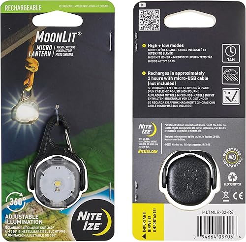 Miniatura 9 de Nite Ize Moonlit - Linterna micro recargable portátil para accesorios de campamento y equipo de senderismo, cuenta con clip de mosquetón con un