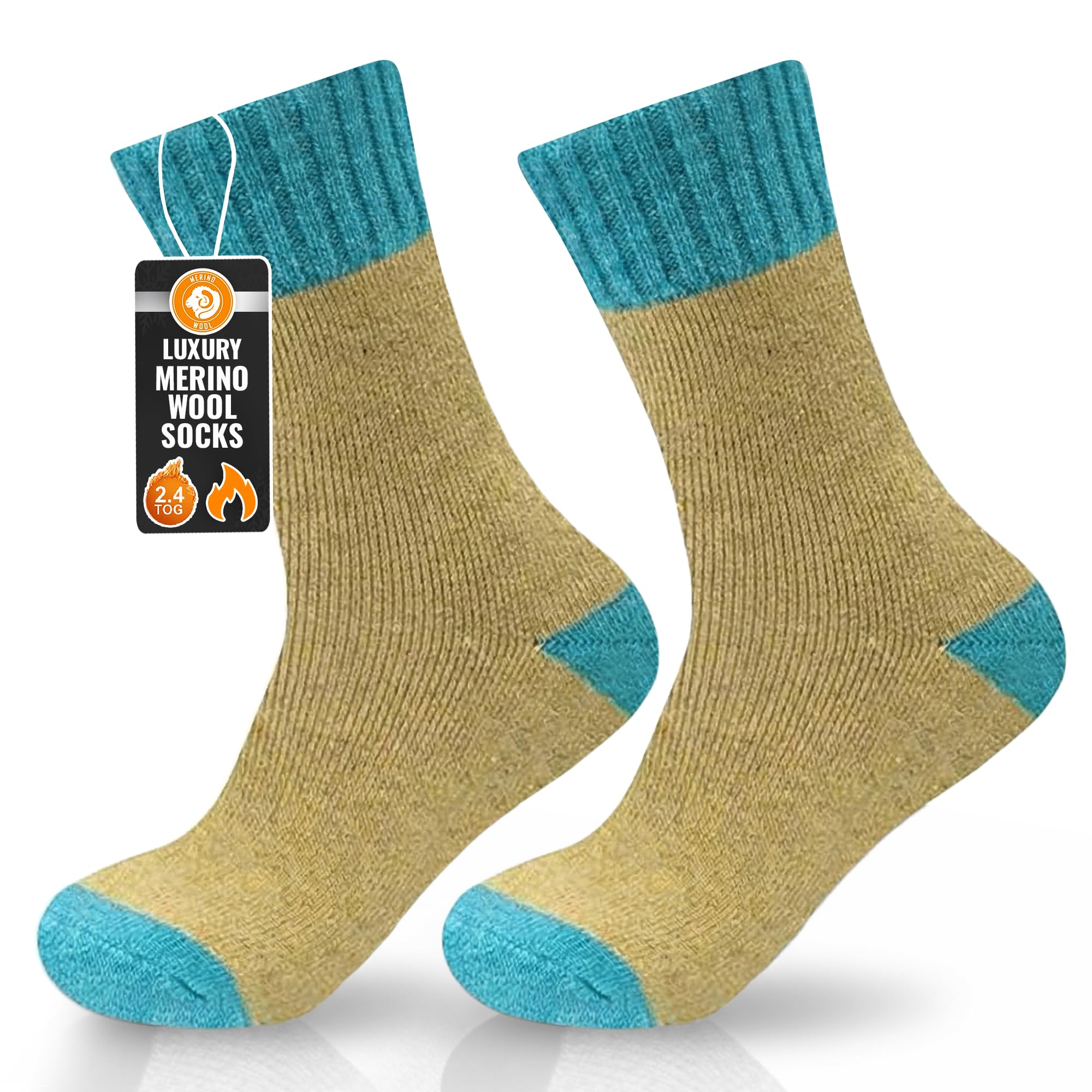 Towelogy Womens Merino Wool Thermal Socks – 2.4 TOG Warm Winter Thick Cozy Crew Boot Socks UK 4-7 One Size (1, Coffee)