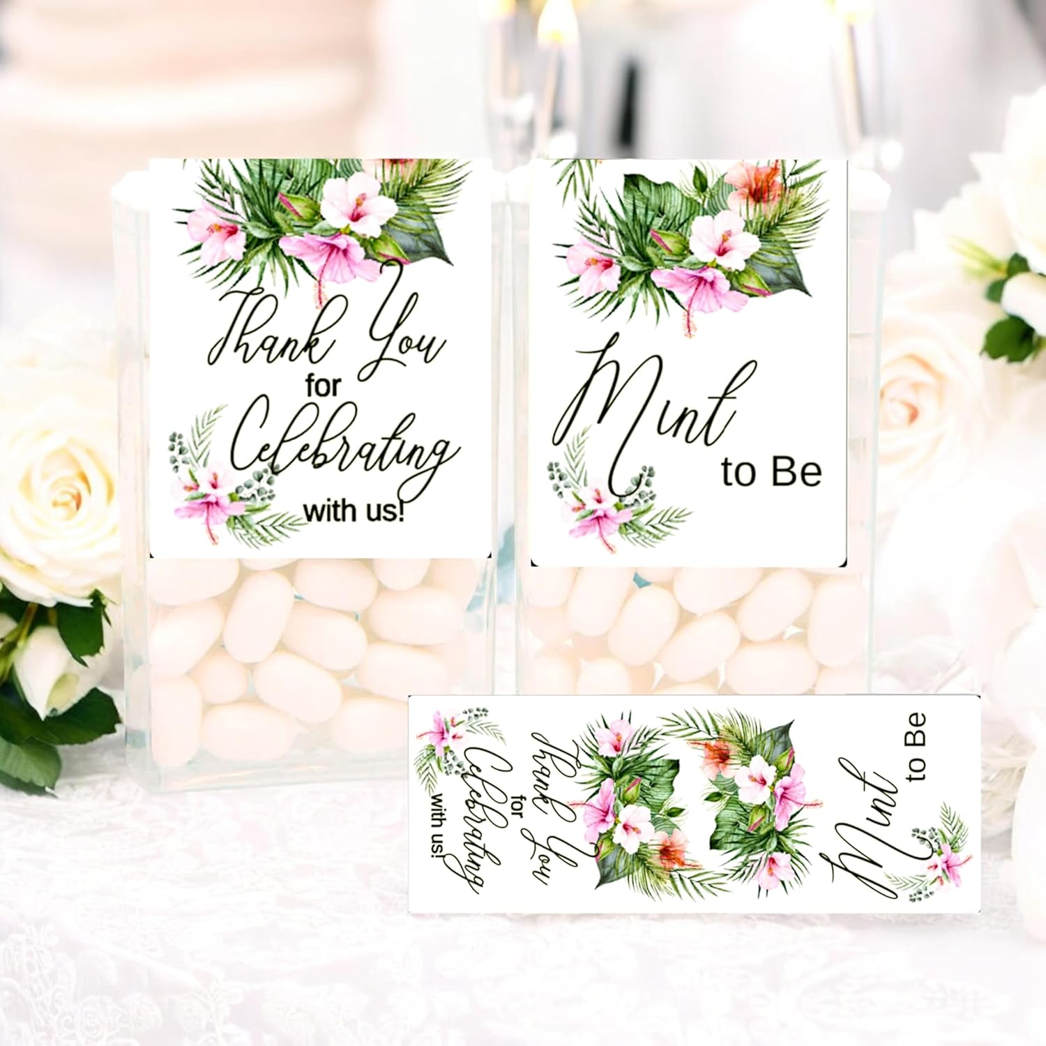 Tropical Wedding Tic Tac Labels for Party Favor Hawaiian Bridal Shower Mint to Bee Stickers, Set of 60