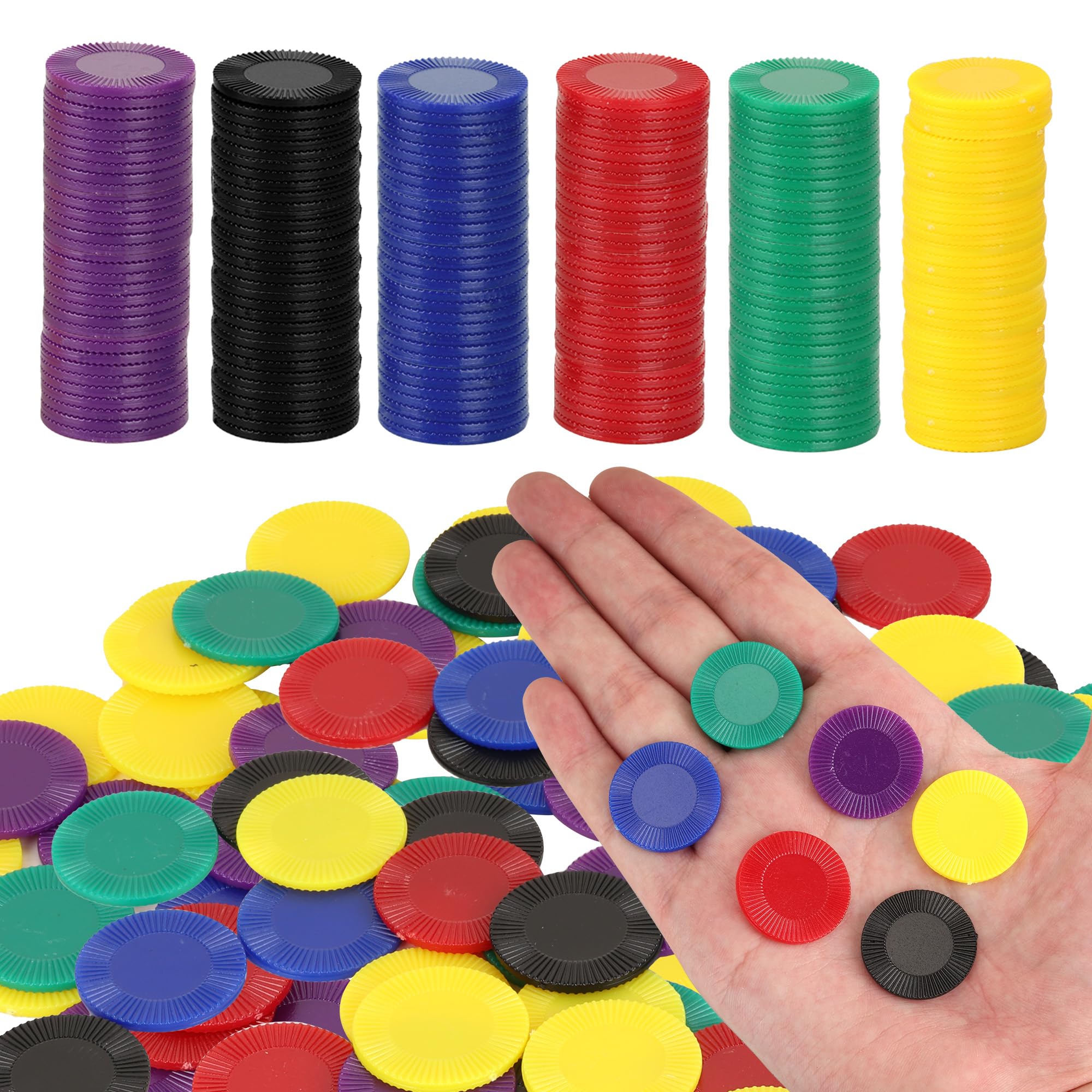 AZKEEGREY 600 Pcs Counters Coloured Plastic Bingo Counters Double Sided Counter for Maths Stackable Game Chips for Play Counter (6 Colors