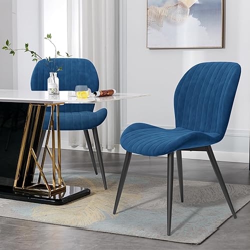 Miniatura 7 de Juego de 6 sillas de comedor modernas de terciopelo para sala de estar, sillas tapizadas de comedor con cojines gruesos, patas de metal, sin brazos,