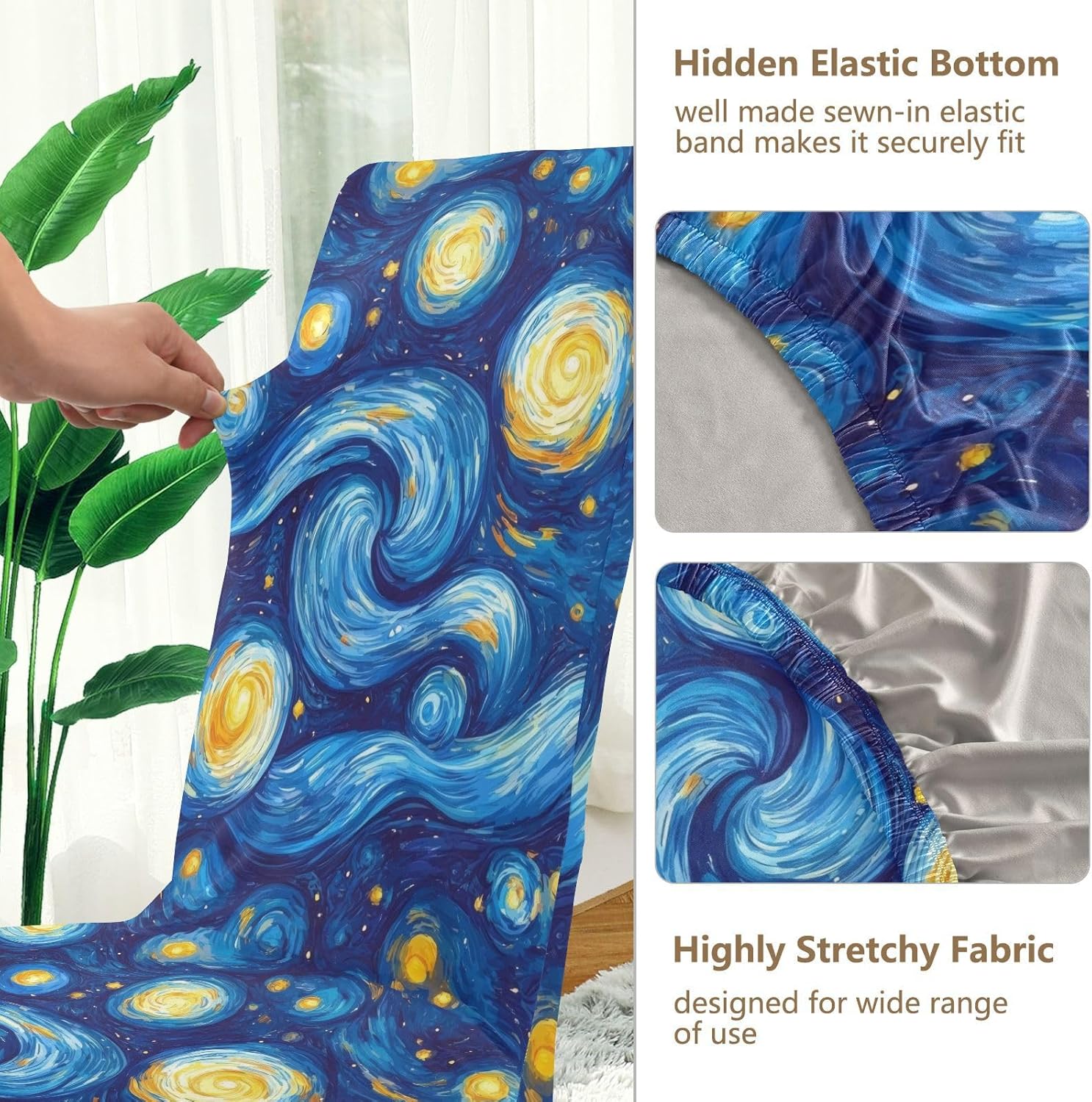Van Gogh Style Starry Night Dining Chair Covers 4 Pack Stretch Chairs Slipcovers Removable Seat Protector Cover