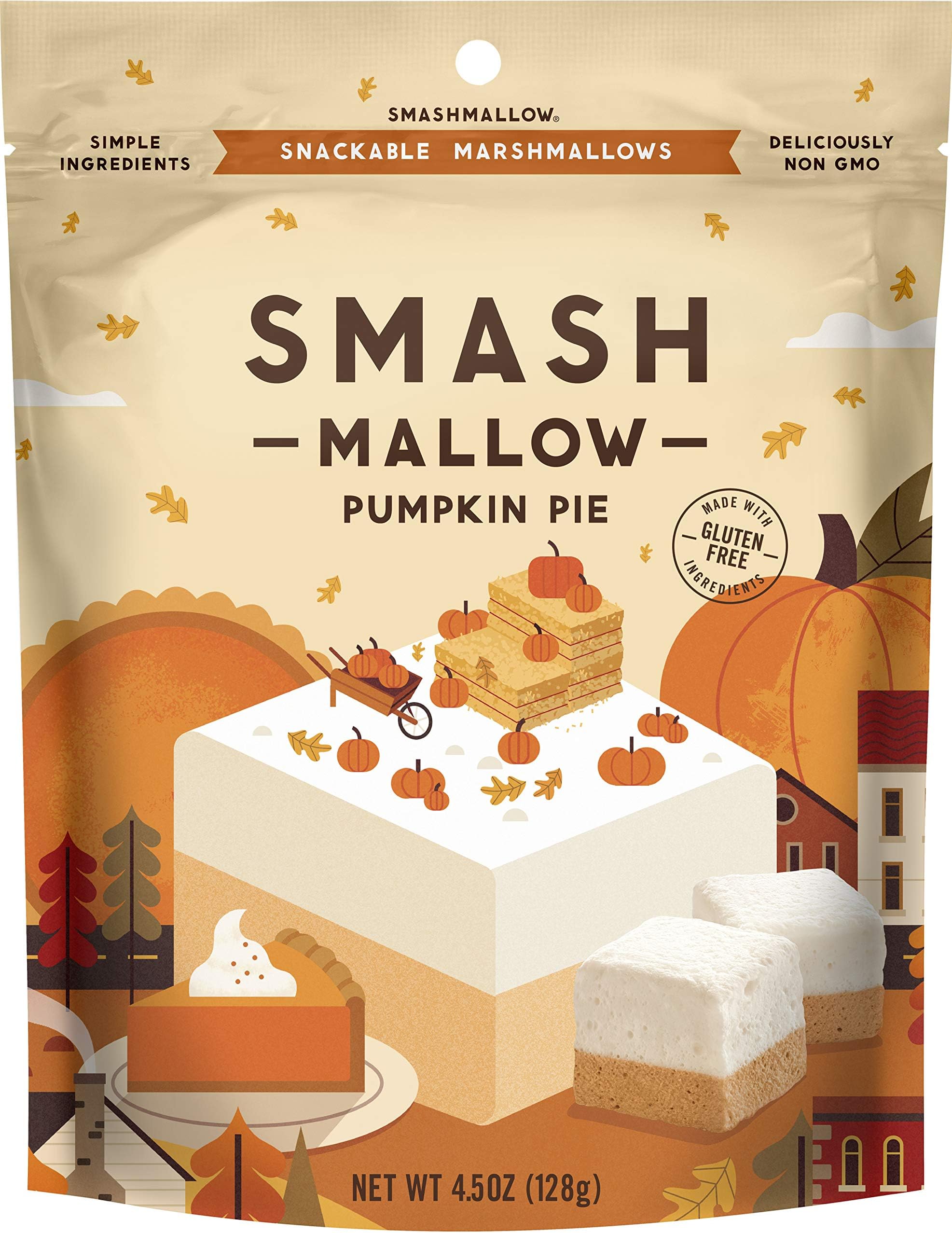 Pumpkin Pie by SMASHMALLOW | Snackable Marshmallows | Non-GMO | Organic Cane Sugar | 80 calories | (4.5 oz)