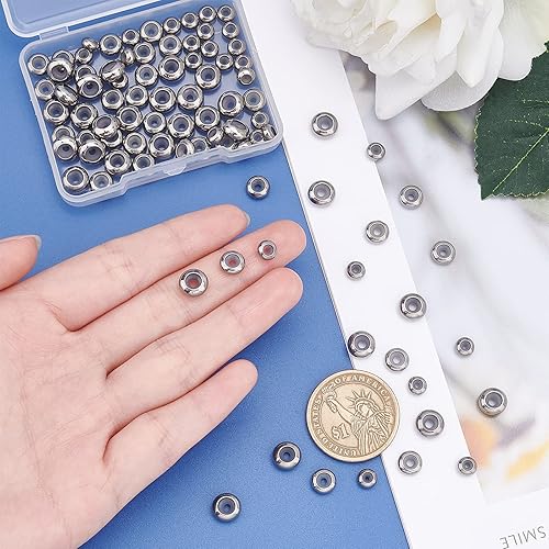 Miniatura 4 de UNICRAFTALE 90 cuentas de tapón de 670.315 in con goma de plástico en el interior, cuentas deslizantes de metal de acero inoxidable, espaciadores de