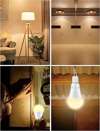 Miniatura 7 de Prosperbiz Bombilla de luz a pilas, bombilla recargable de emergencia para cortes de energía, bombillas estándar A21 9W E26, 3000 K, blanco suave,