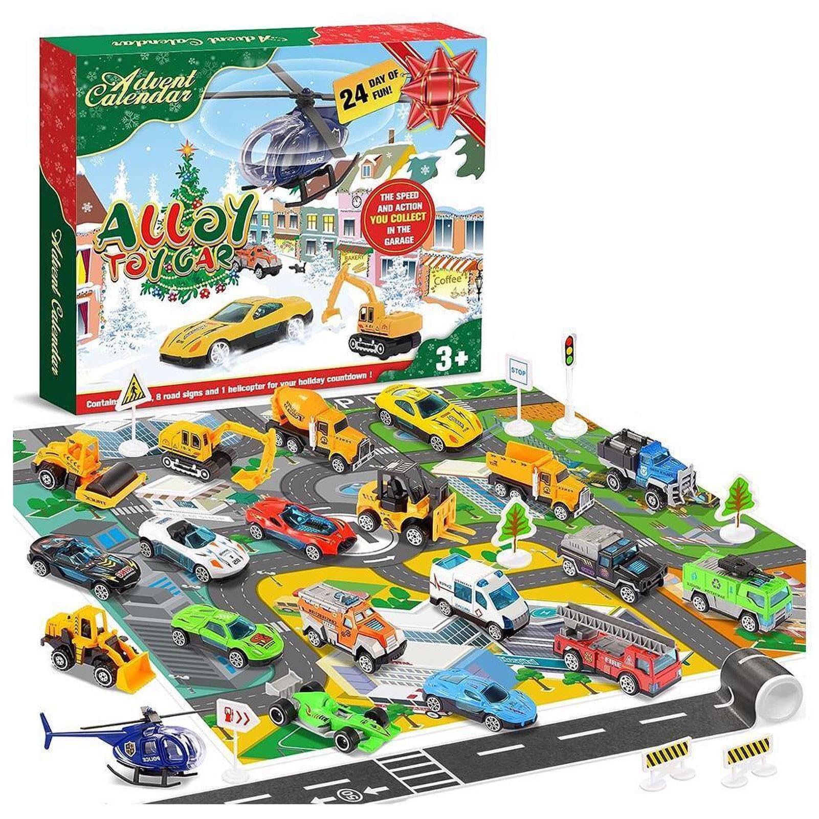 Supatmul Auto Adventskalender 2023 Kinder | Weihnachts Adventskalender 2023  Spielzeugautos | 24-Tage Weihnachts Countdown Kalender mit 24 Mini Renn