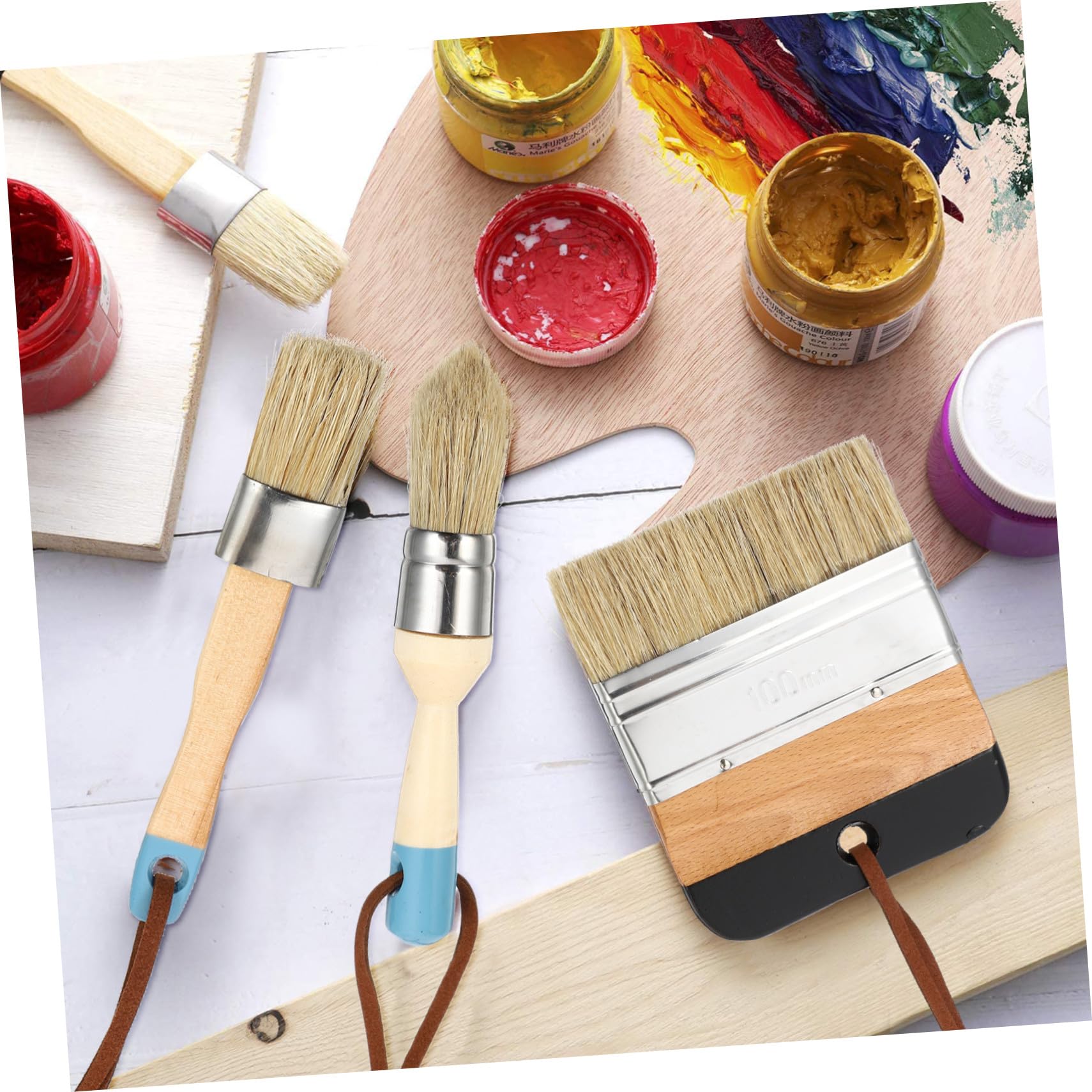 Homoyoyo Pennelli per Pittura e Cera 4 Pezzi Manico in Legno, Setole Naturali, Strumento per Tinta e Decorazione Casa