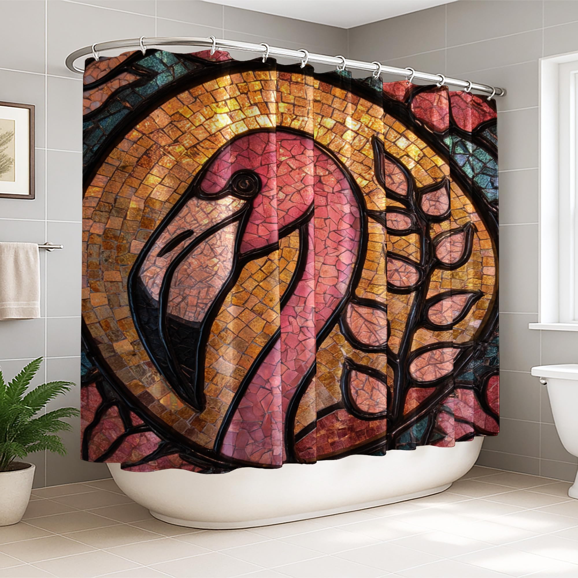 Rideau de douche extra large lavable pour décoration salle de bain motif oiseaux
