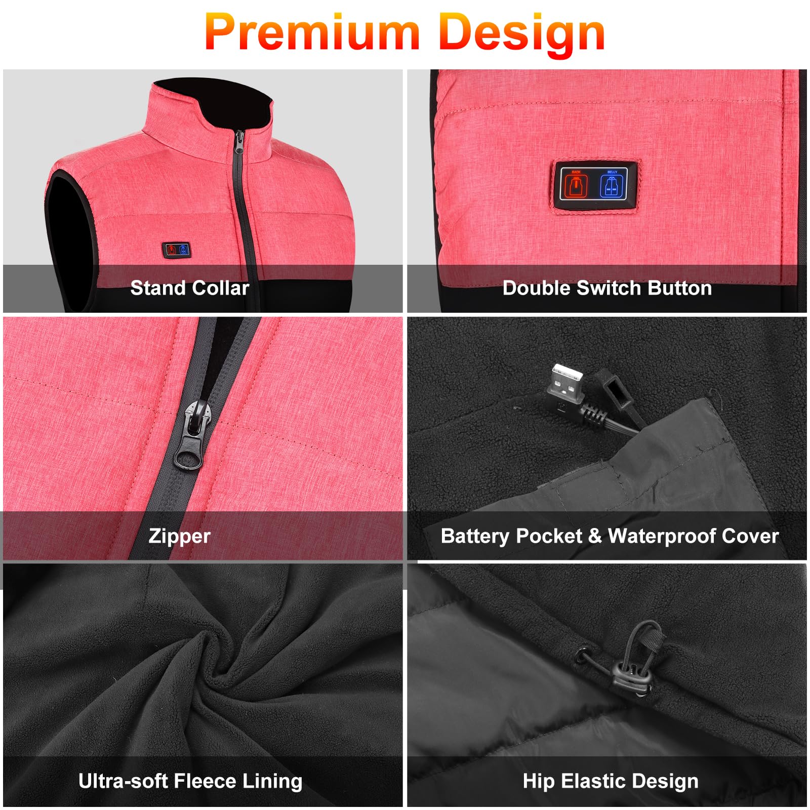 Tonfarb Gilet Riscaldato Donna, Gilet Riscaldante Donna con 4 Zone Riscaldamento, 3 Livelli Temperatura, Elettrico Giubbotto Riscaldato per Attività All'aperto, Pesca, Sci (Batteria Non Inclusa)
