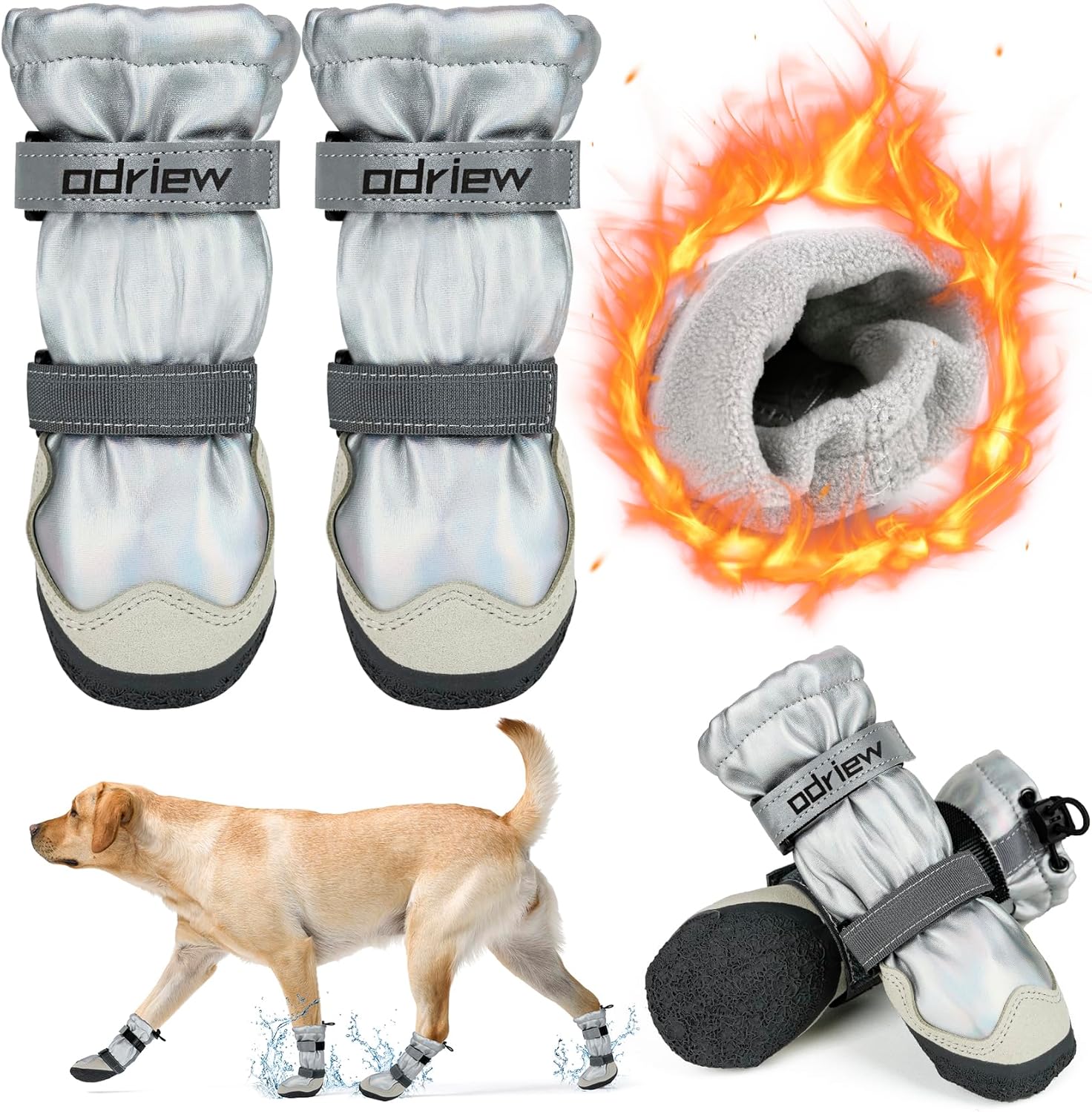 Dog Boots & Paw Protectors, 4PCS Dog Booties for Winter, Anti-Slip Dog Shoes Large Size Dogs, Waterproof Dog Snow Boots, with Night Reflective Strip for for Rain and Summer Hiking. (Silver, 8)