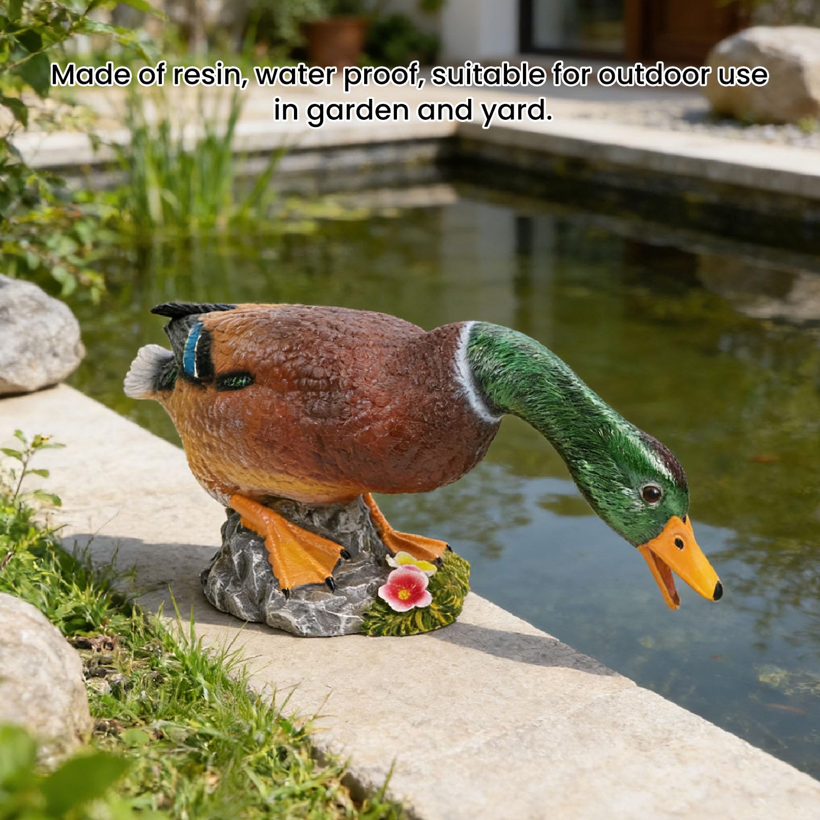 Haofy Statua di Anatra Germano Reale Dipinta a Mano in Resina, Anatra a Testa in giù, Statuina in Cerca di Cibo, Scultura Animale per Giardino, Patio Esterno, Decorazione per Prat