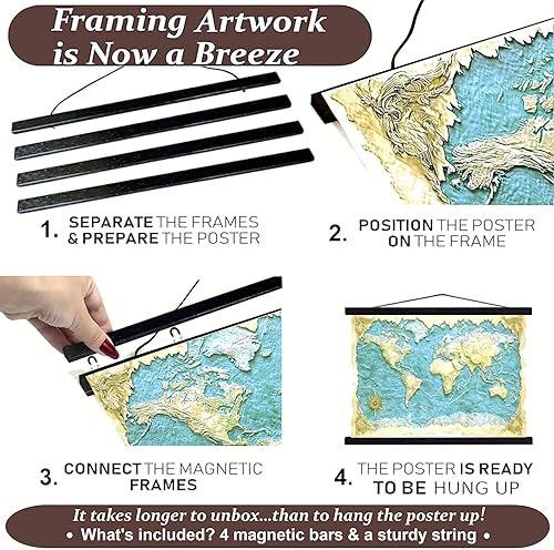 Miniatura 3 de Dacri Home - Colgador magnético para marcos de pósteres. Marco de madera fácil de colgar. Amplia compatibilidad con pasadores de madera para colgar