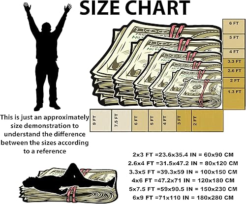 Miniatura 6 de Rugendary Alfombra de billetes de 100 dólares con forma irregular, para decoración de oficina, dinero, alfombra decorativa de lujo para sala de