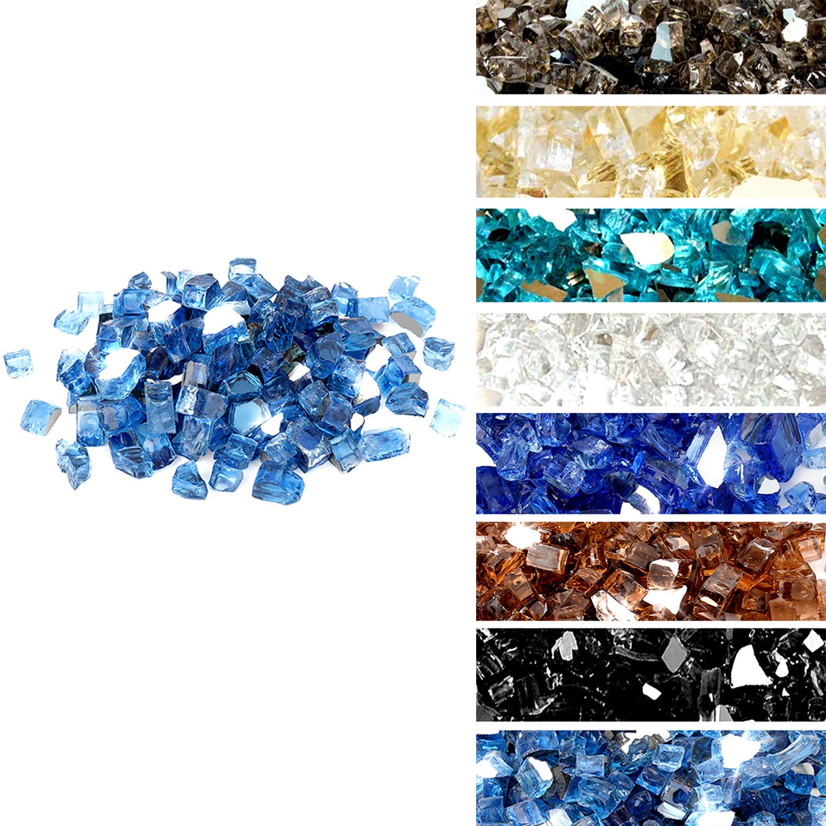 Skyflame 10-Pound Fire Glass for Fireplace Fire Pit and Landscaping, Pacific Blue Reflective, 1/2-Inch