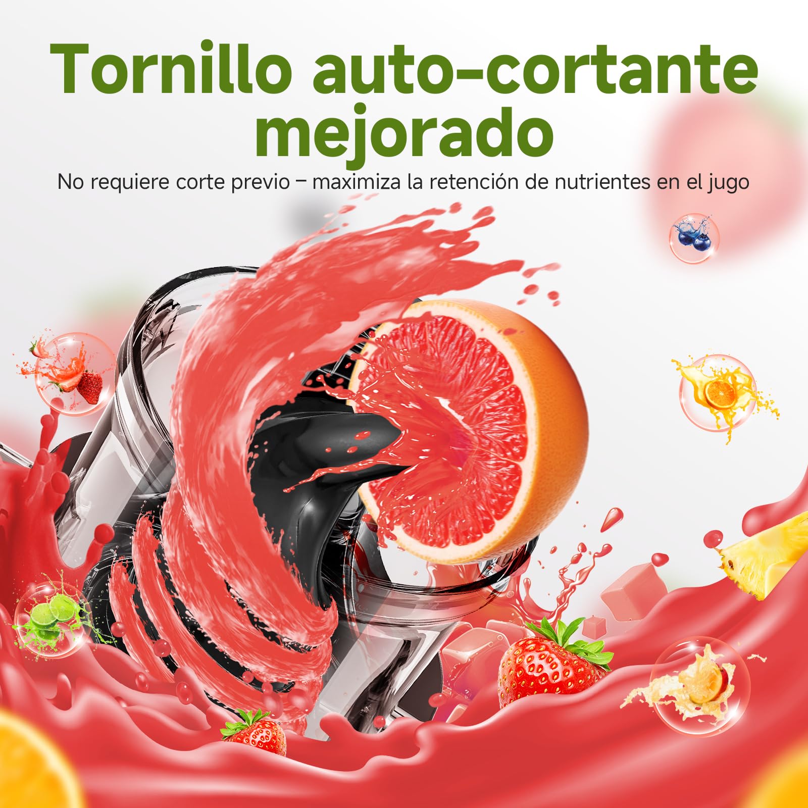 AMZCHEF Extractor de Zumos Lento – Abertura Ancha de 118MM para Frutas y Verduras Enteras – Motor Silencioso de 180W – Alto Rendimiento de Zumo, Fácil de Limpiar