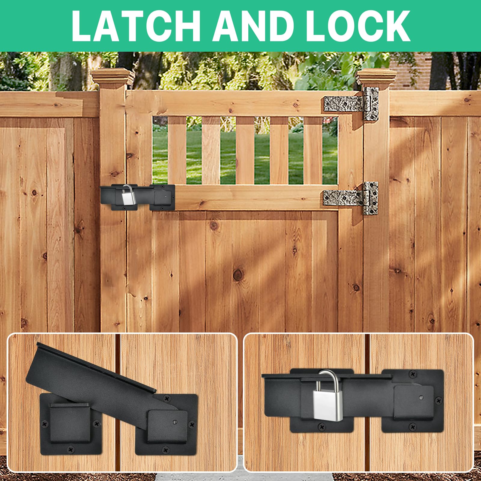 Supkiir Cerradura de puerta abatible con agujeros para candado, cerradura de puerta de granero de aleación de aluminio resistente de 4 mm, cerradura de puerta ajustable para valla al aire libre,