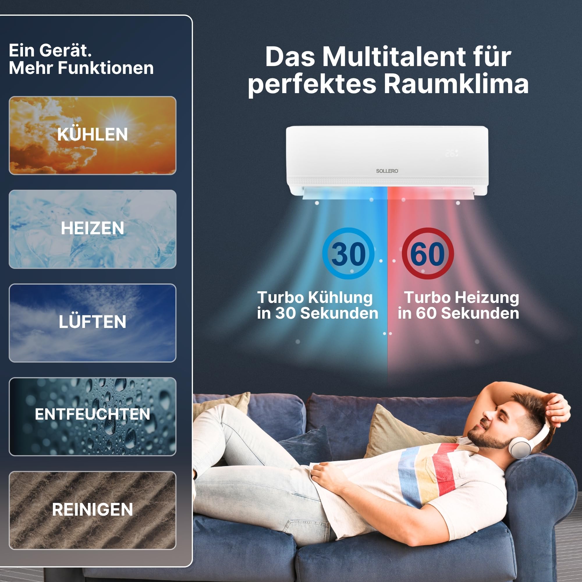 Split Klimaanlage 12000 BTU 3,5 kW, Selbstreinigung, leise, Smart Home, Klimaanlage zum Heizen und Kühlen, R32 Kältemittel, Timer, bis 59 m²