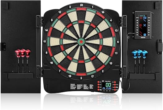 Electronic Dartboard Cabinet, Digital Soft Tip Dartboards with LED Scoreboard, Dart Board Set with 40 Games 420 Variants, 6 Darts, 100 Tips