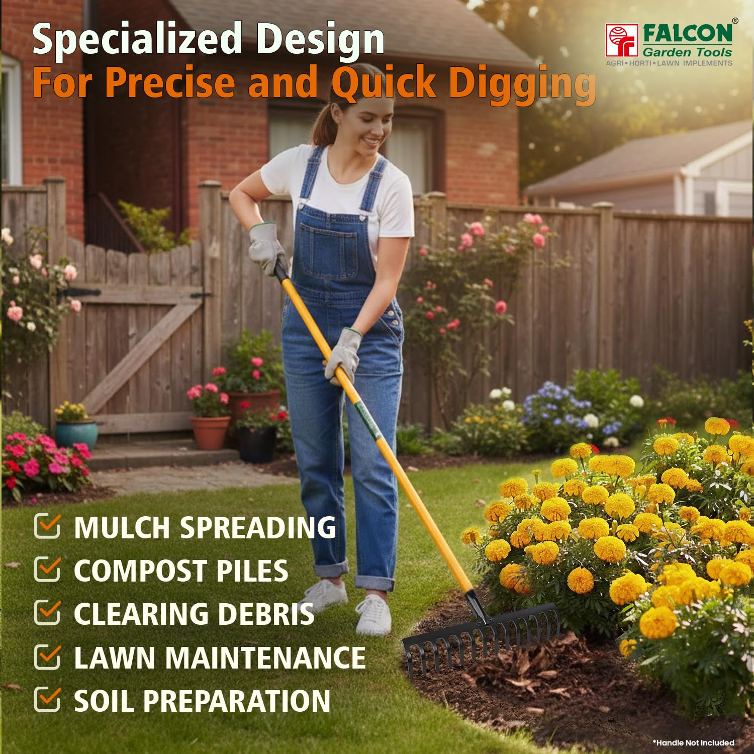 FALCON FGR-14 Garden Rake 14-Teeth Metal Head for Loosening Soil Gathering Leaf Leveling Land Agriculture Farming Gardening Tool (Pack of 1, Without Handle) 3