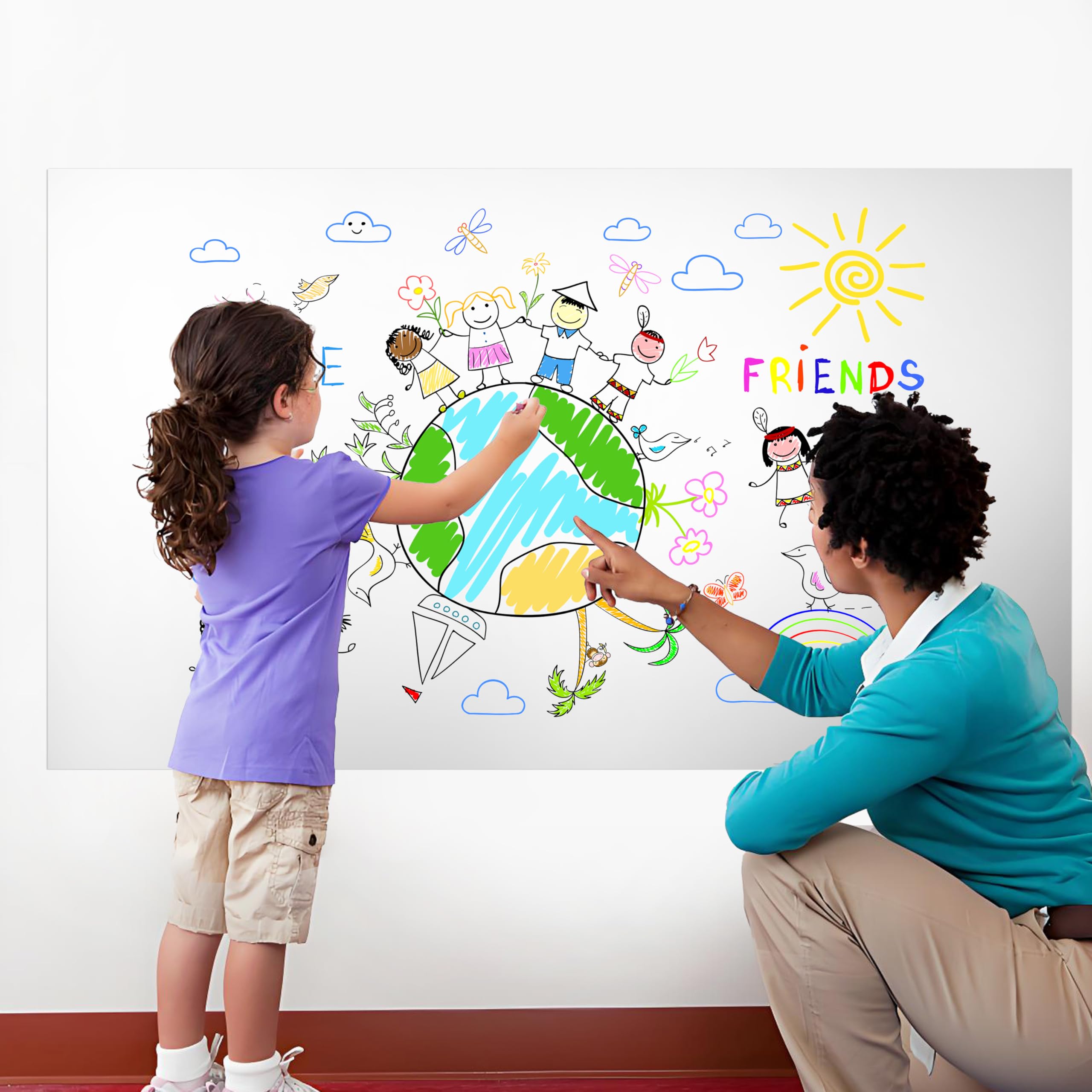 AMIGO Rollo de Pizarra Blanca Magnética, 60 x 90 cm, Papel Pizarra Adhesiva para Pared, Whiteboard adecuado para Escuela, Familia y Oficina, con Rotuladores, Borrador e Imanes