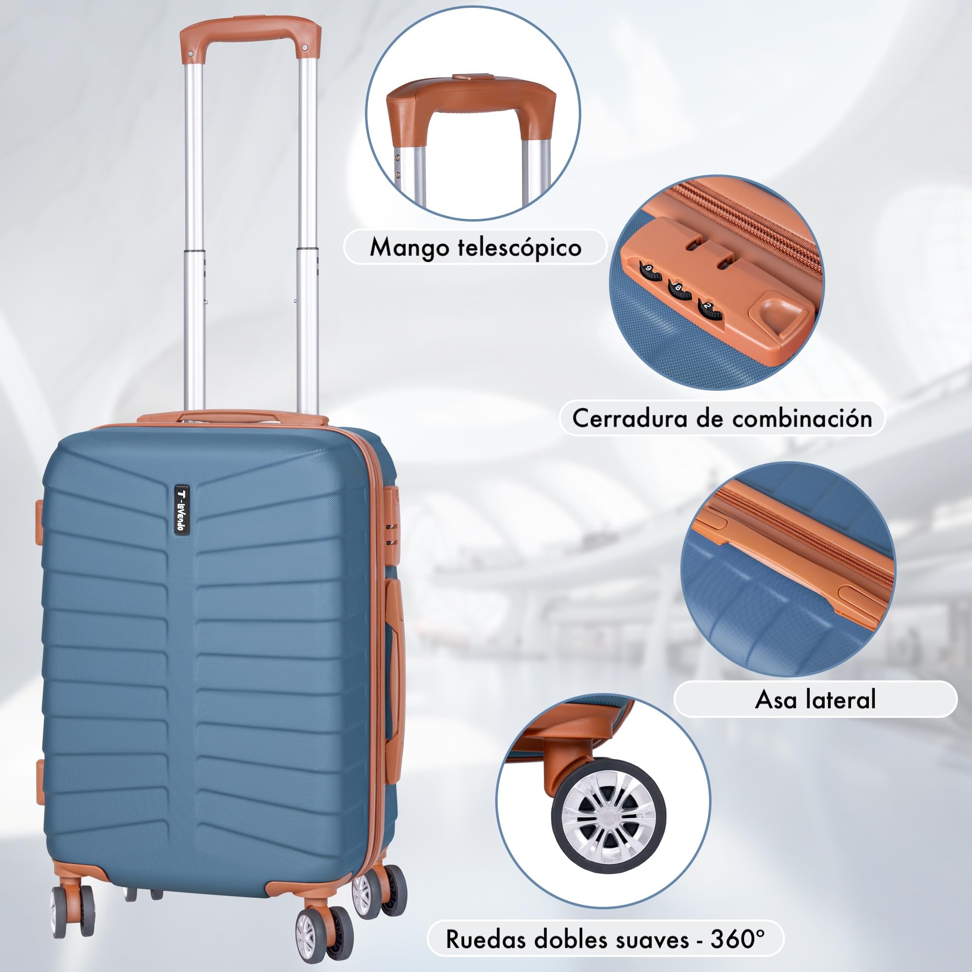 Juego de 3 Maletas Viaje Rígidas ABS con Ruedas 360° | Trolley Maleta de Cabina Ligero y Resistente | Equipaje de Mano, Mediana y Grande | Cerradura, Asa Telescópica, Interior Organizado Diseño